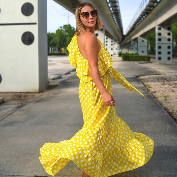 New Lisa Marie Fernandez Midi Polka Dot One Shoulder Dress - Picture 3 of 7